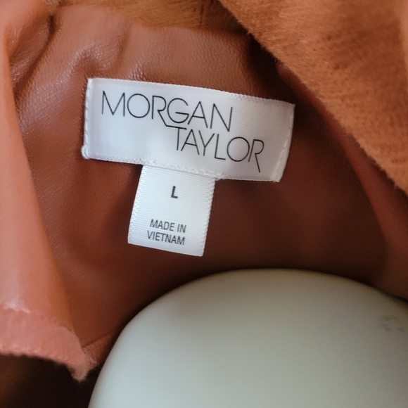 Morgan Taylor Rust Brown Faux Leather Open Jacket Size Large NWT - Picture 5 of 6